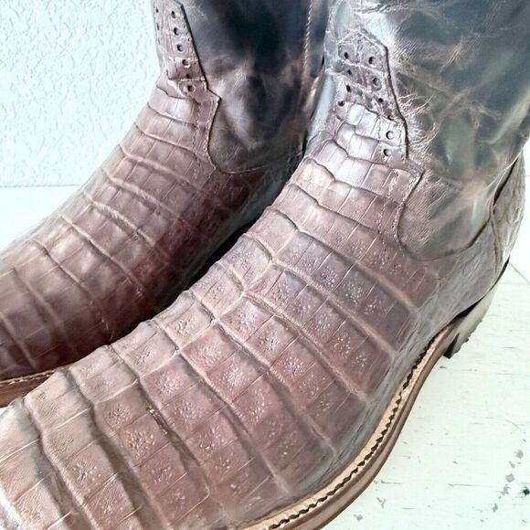 Rod Patrick Womens Cowboy Boots Sz 9B Brown Caiman Leather Riding Boot 17" Tall - Picture 5 of 12